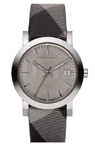 burberry round leather strap watch