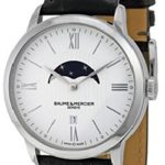 Baume et Mercier Classima White Dial Moonphase Black Leather Mens Watch 10219