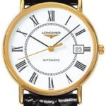 Longines Le Grande Classic White Dial Gold-plated Black Leather Mens Watch 49212112