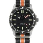 German Military Titanium Watch. GPW GMT. 200M W/R. Sapphire Crystal. Black White & Orange Nylon Strap.