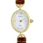 Pedre Women’s Gold Tone Oval Case Semi-Precious Stone Bracelet Watch # 5015G