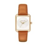 Michael Kors Women’s Lake Goldtone And Luggage Leather Three Hand Watch