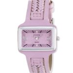 Pedre Women’s Silver-Tone Pink Woven Leather Strap Watch # 7862SX