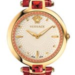 Versace Women’s ‘Crystal Gleam’ Swiss Quartz Stainless Steel and Leather Casual Watch, Color:Red (Model: VAN040016)