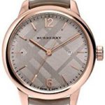 Burberry Women’s BU10119 Check Stamped Patent Leather Strap Watch, 32mm – Storm Grey/ Rose Gold