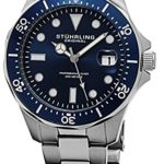 Stuhrling Original Men’s Aquadiver Dive Quartz Analog Waterproof Sports Blue Dial Wrist Watch Bracelet with Stainless Steel