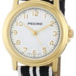 Pedre Women’s 0231GX Gold-Tone and Black and White Grosgrain Strap Watch
