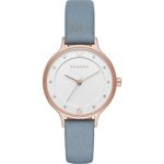 Skagen Women’s Anita Watch In Rose Goldtone With Blue Leather Strap