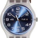 Swatch Daily Friend Blue Dial Plastic Brown Leather Quartz Men’s Watch SUOK701