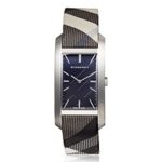 Burberry Women’s Black/White Heritage Check Leather Strap Black Dial Rectangular Watch BU9405