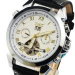 Gute Luxury 5 Hands Date Tourbillon Wrist Watch Auto Mechanical Watch Silver Case Gold Roman Numbers