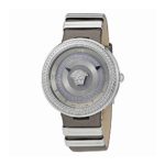 Versace Women’s ‘V-Metal Icon’ Swiss Quartz Stainless Steel and Leather Casual Watch, Color:Grey (Model: VLC120016)