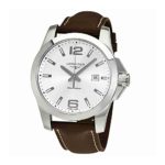 Longines Conquest Silver Dial Brown Leather Mens Watch L37604765