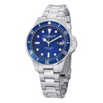 Stuhrling Original Aquadiver Mens Dive Watch – Quartz Analog Waterproof Sports Watch – Blue Dial Date Display Swim Wrist Watch for Men – Luminous Waterproof Watch with Stainless Steel Bracelet 664.02