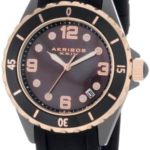 Akribos XXIV Women’s AK502BKR Ceramic  Case with Rose-tone Accents and Black Rubber Strap Watch