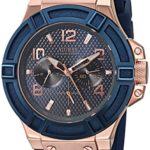 GUESS Men’s U0247G3 Rigor Blue & Rose Gold-Tone Silcone Casual Sport Watch