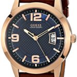 GUESS Men’s U0494G2 Contemporary Rose Gold-Tone Stainless Steel Watch With Honey Brown Leather Band