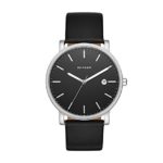 Skagen Men’s Hagen Watch in Silvertone with Black Leather Strap and Dial