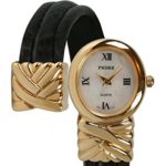 Pedre Women’s Gold-Tone & Black Leather Wrap-Around Bangle Watch # 3947GX