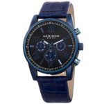 Akribos XXIV Men’s Swiss Quartz Multi-Function Black Sunray Dial Blue Alligator Embossed Genuine Leather Strap Watch AK911BU