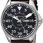 Hamilton Men’s H64611535 Khaki King Pilot Black Watch with Brown Leather Band