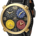 Adee Kaye Men’s Quartz Stainless Steel and Leather Dress Watch, Color:Black (Model: AK2275-MG/BK-WIDE)