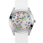 GUESS Women’s Stainless Steel Multi-Colored Stone Dial Silicone Watch, Color: White (Model: U1059L1)