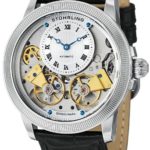 Stuhrling Original Men’s 368B.33152 Symphony Aristocrat Gemini II Automatic Skeleton Silver Tone Black Leather Strap Watch