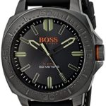 BOSS Orange Men’s 1513254 SAO PAULO Gunmetal-Tone Watch with Black Silicone Band