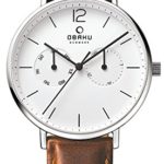 Obaku Quartz Stainless Steel and Leather Dress Watch, Color:Brown (Model: V182GMCWRN)