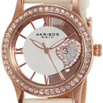 Akribos XXIV Women’s AK811WTR Quartz Movement Watch with Rose Gold and See Thru Heart Dial Featuring a Cream Satin Strap