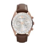 Emporio Armani Men’s AR5995 Brown Leather Strap Silver Dial Watch