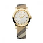 Burberry Heritage LUXURY Unisex Womens Mens Gold Watch Nova Check Fabric Leather Strap Date Dial BU1398