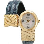 Pedre Women’s Gold-Tone & Blue Leather Wrap-Around Bangle Watch # 3946GX