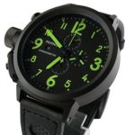 Parnis Big Face Quartz Chronograph Mens Watch Black Dial PVD Coated