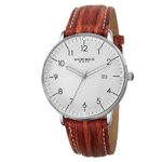 Akribos XXIV Men’s AK715BR Retro Swiss Quartz White Dial Stainless Steel Brown Leather Strap Watch