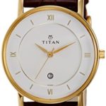 Titan Men’s Contemporary Chronograph/Multi Function,Work Wear,Gold/Silver Metal/Leather Strap, Mineral Crystal, Quartz, Analog, Water Resistant Wrist Watch