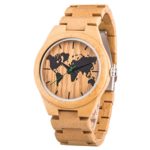 Bamboo Mens Watch,World Map Watch,45mm Dial,Light Weight,Engraved Watch with Watch Band Remover Tool