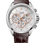 Hugo Boss White Dial Stainless Steel Leather Chrono Quartz Men’s Watch 1512881