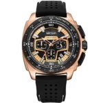 MEGIR Men’s Sports Chronograph Quartz Watches Silicone Strap Rose Gold Wristwatch for Man
