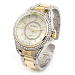 2Tone Metal Band Crystal Bezel Large Face Women’s Bangle Cuff Watch