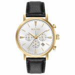 Bulova Men’s Quartz Stainless Steel and Leather Dress Watch, Color:Black (Model: 97B155)