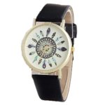 SMTSMT Womens Leather Band Quartz Analog Wrist Watche-Black