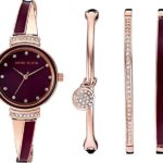 Anne Klein Women’s AK/2716RBST Swarovski Crystal Accented Rose Gold-Tone and Burgundy Watch and Bangle Set