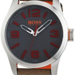 BOSS Orange Men’s Stainless Steel Quartz Watch with Leather Calfskin Strap, Beige, 24 (Model: 1513351)