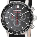 Wenger Men’s Roadster Black Night Stainless Steel Swiss-Quartz Leather Strap, 22 Casual Watch (Model: 01.1843.101)