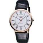 Longines Presence Automatic 18k Rose Gold Mens Strap Watch White Dial Calendar L4.787.8.11.0