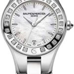 Baume & Mercier Linea Steel on Black Leather Strap Diamond Bezel Women’s Watch 10072