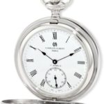 Charles-Hubert, Paris 3908-WR Premium Collection Stainless Steel Satin Finish Double Hunter Case Mechanical Pocket Watch