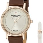 Stuhrling Original Women’s 734LS2.SET.02 Symphony Elite Analog  Swiss Quartz Brown Genuine Leather Watch with White Interchangeable Satin Covered Strap